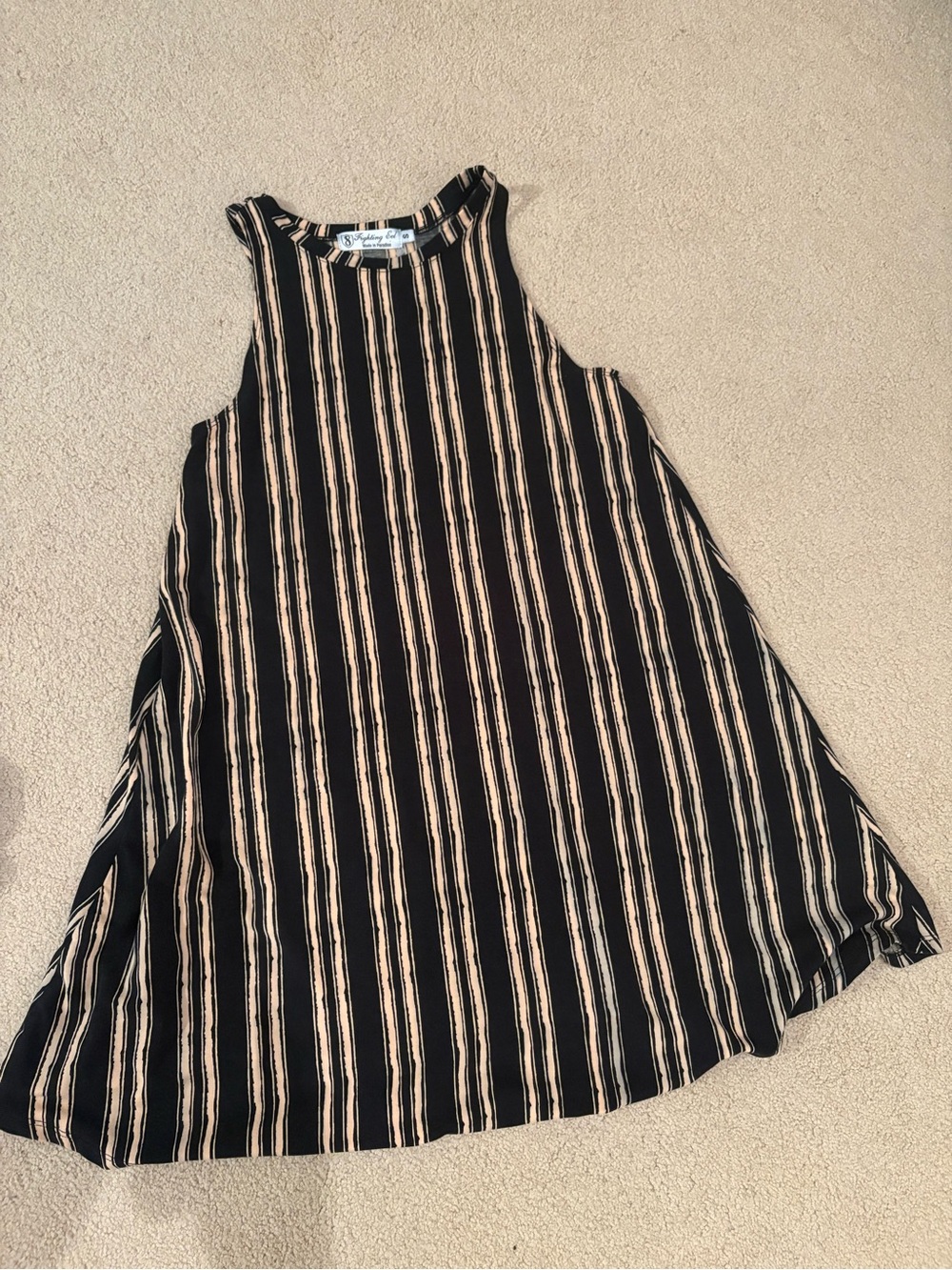 Fighting Eel Black and Beige Striped Midi Dress